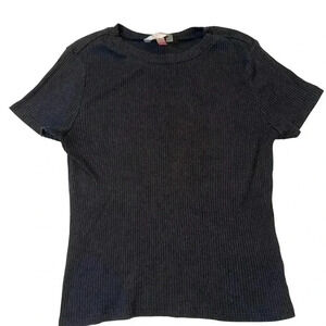 Women's Ribbed Fitted T Shirt Large Black Basic Closet Staple
